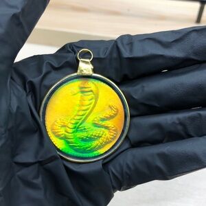 Vintage Hologram 3D Snake Cobra Glass Pendant for Necklace.